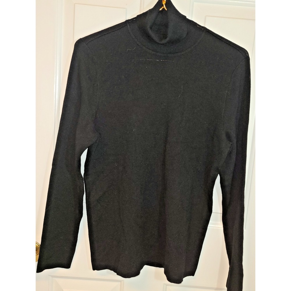 Chico's Size 2 Black Turtleneck Sweater Women Quiet Luxury Soft Knit L